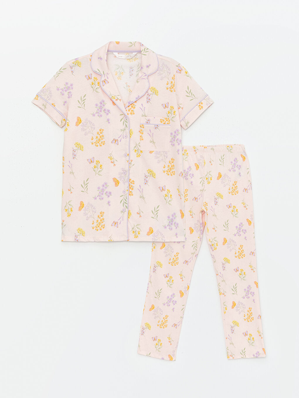 Shirt Collar Patterned Short Sleeve Women's Pajama Set