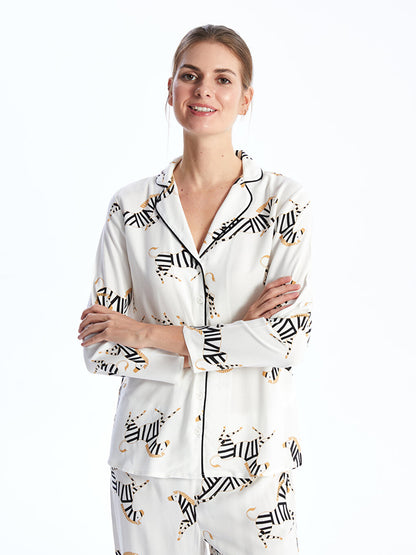 Shirt Collar Patterned Long Sleeve Women's Pajama Set