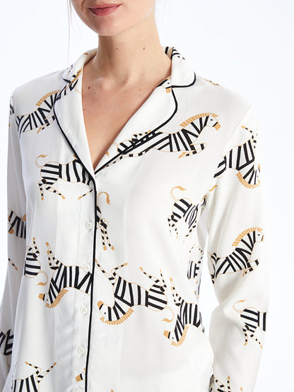 Shirt Collar Patterned Long Sleeve Women's Pajama Set