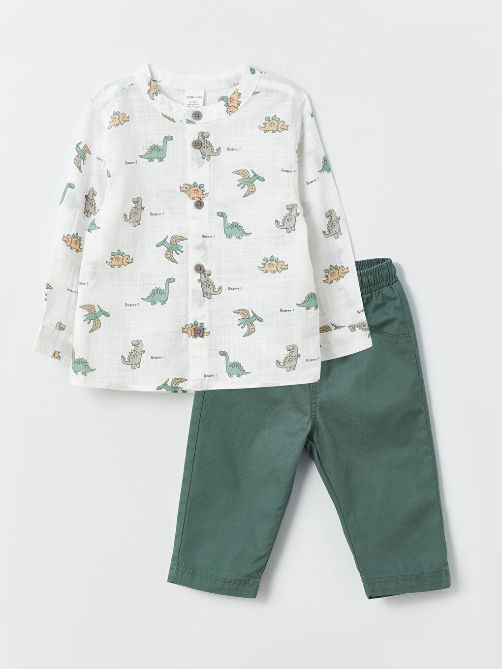 Printed Long Sleeve Baby Boy Shirt and Trousers 2-Piece Set