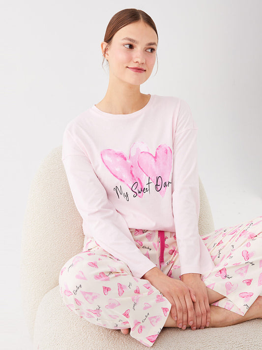 Crew Neck Printed Long Sleeve Women's Pajama Set