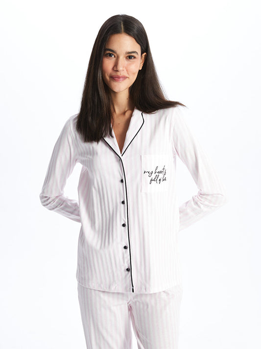 Shirt Collar Striped Long Sleeve Women's Pajama Set