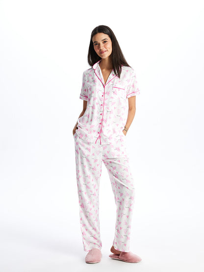 Shirt Collar Patterned Short Sleeve Women's Pajama Set