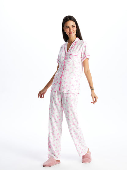 Shirt Collar Patterned Short Sleeve Women's Pajama Set