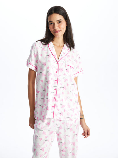 Shirt Collar Patterned Short Sleeve Women's Pajama Set