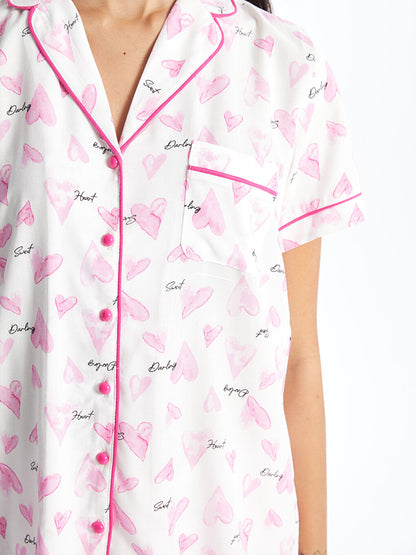 Shirt Collar Patterned Short Sleeve Women's Pajama Set