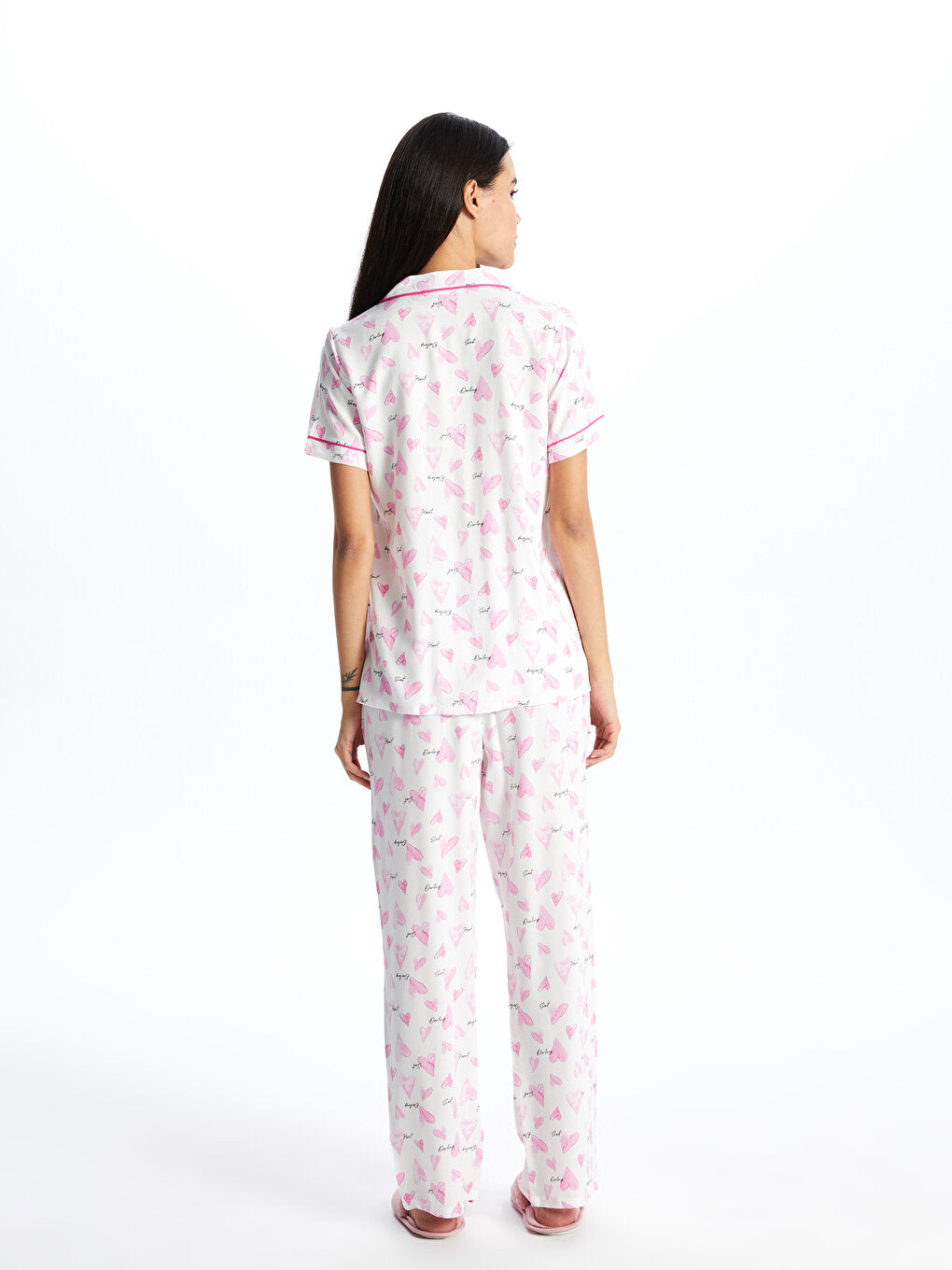 Shirt Collar Patterned Short Sleeve Women's Pajama Set