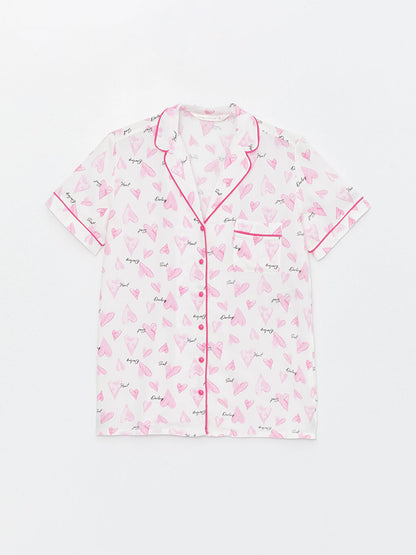 Shirt Collar Patterned Short Sleeve Women's Pajama Set