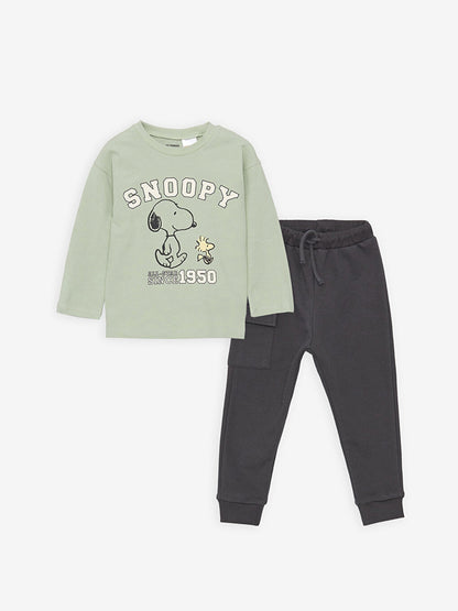 Crew Neck Long Sleeve Printed Baby Boy Sweatshirt and Sweatpants 2-Piece Set