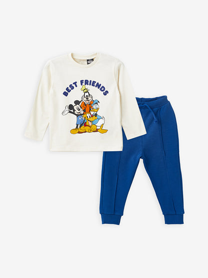 Crew Neck Mickey Mouse Baby Boy T-Shirt and Trousers 2-Piece Set