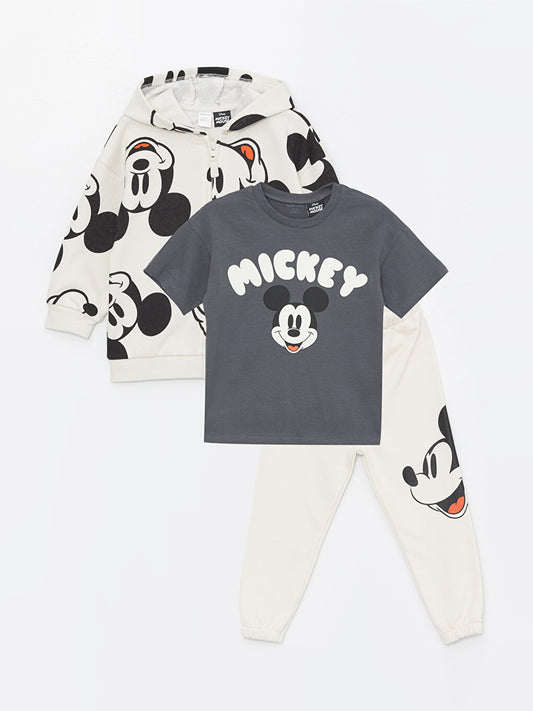 Crew Neck Mickey Mouse Printed Baby Boy 3-Piece Set