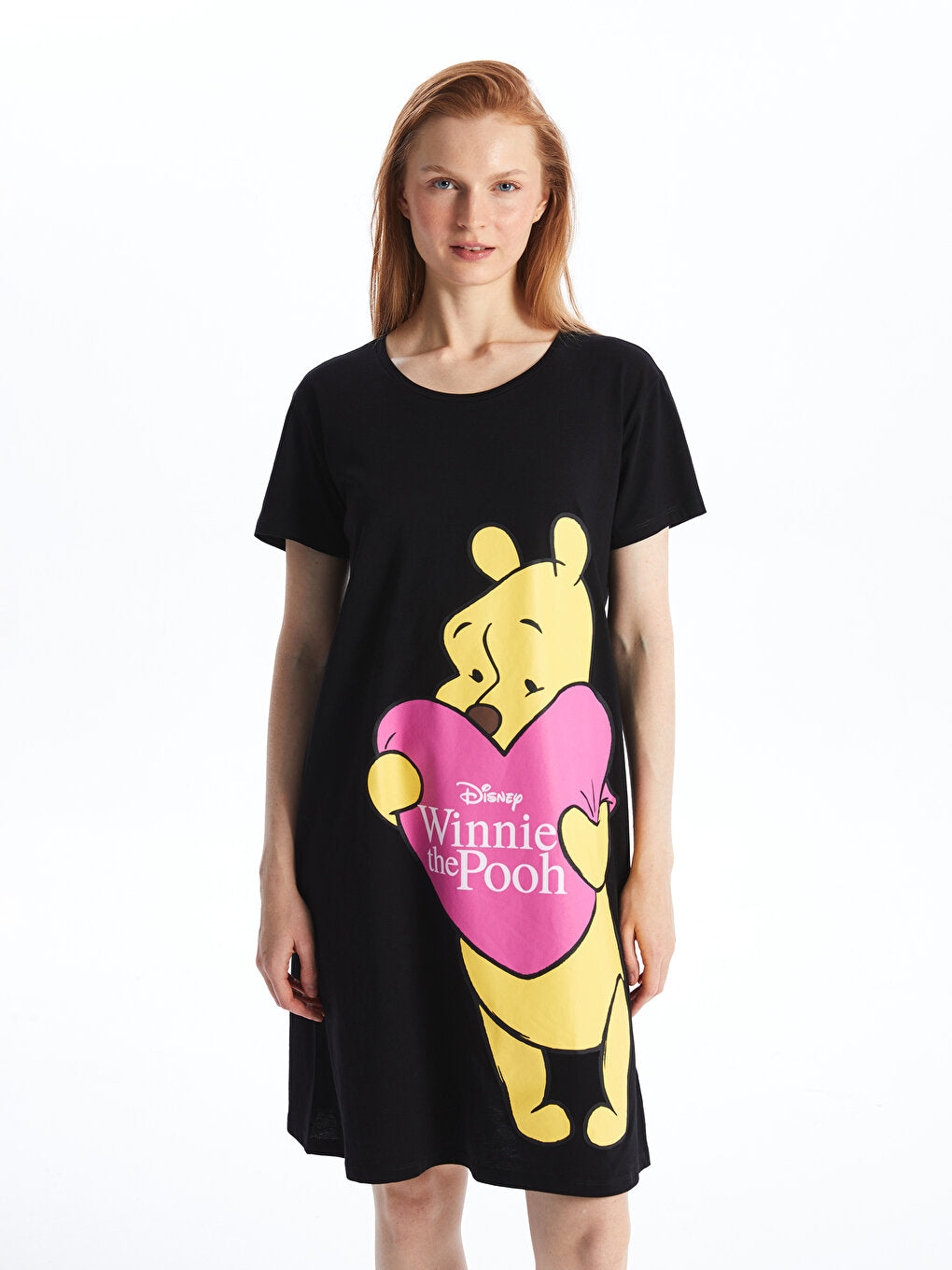 Crew Neck Winnie the Pooh Printed Short Sleeve Women's Nightgown