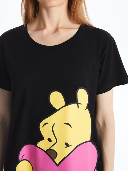 Crew Neck Winnie the Pooh Printed Short Sleeve Women's Nightgown