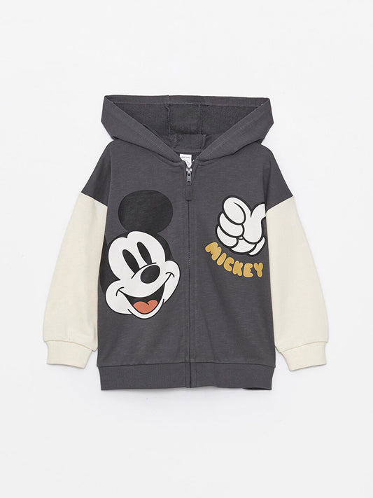 Hooded Long Sleeve Mickey Mouse Printed Baby Boy Zipper Sweatshirt