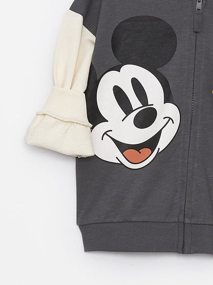 Hooded Long Sleeve Mickey Mouse Printed Baby Boy Zipper Sweatshirt