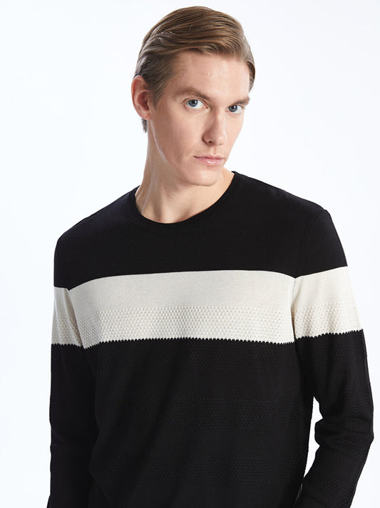 Crew Neck Long Sleeve Striped Men's Knitwear Sweater