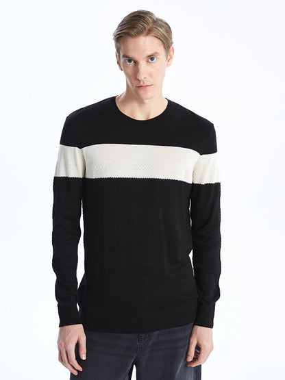 Crew Neck Long Sleeve Striped Men's Knitwear Sweater