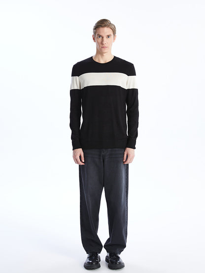 Crew Neck Long Sleeve Striped Men's Knitwear Sweater