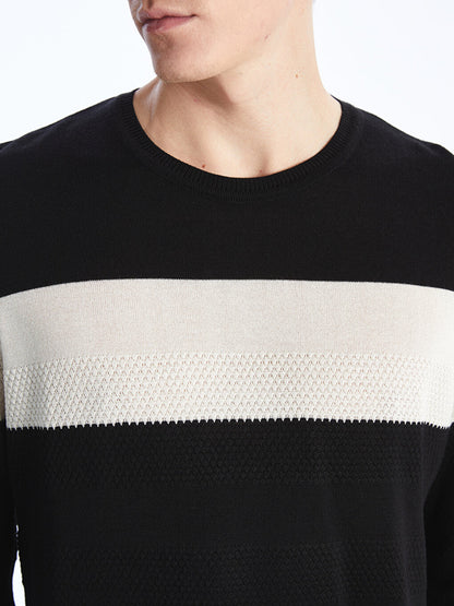 Crew Neck Long Sleeve Striped Men's Knitwear Sweater