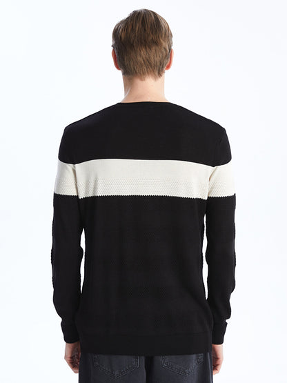 Crew Neck Long Sleeve Striped Men's Knitwear Sweater