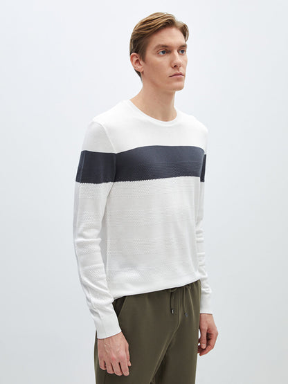 Crew Neck Long Sleeve Striped Men's Knitwear Sweater