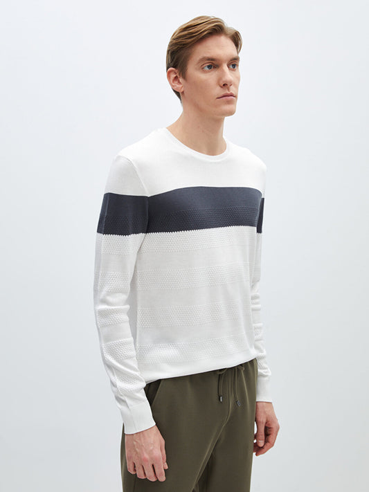 Crew Neck Long Sleeve Striped Men's Knitwear Sweater