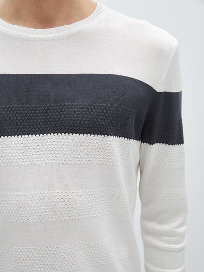 Crew Neck Long Sleeve Striped Men's Knitwear Sweater