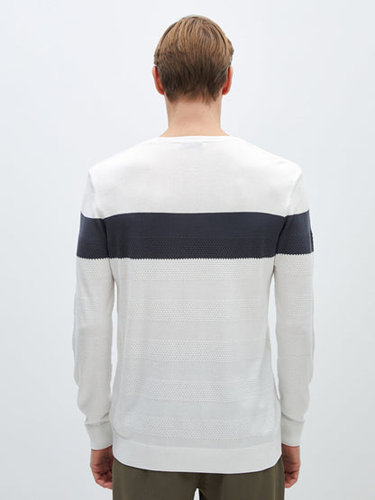 Crew Neck Long Sleeve Striped Men's Knitwear Sweater