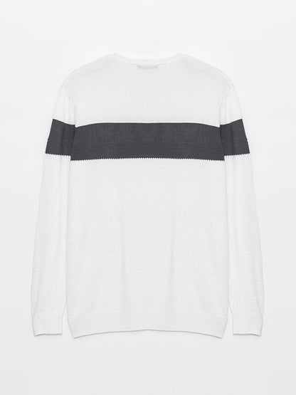 Crew Neck Long Sleeve Striped Men's Knitwear Sweater