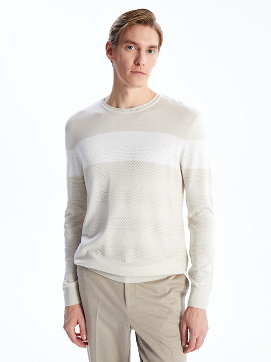 Crew Neck Long Sleeve Striped Men's Knitwear Sweater