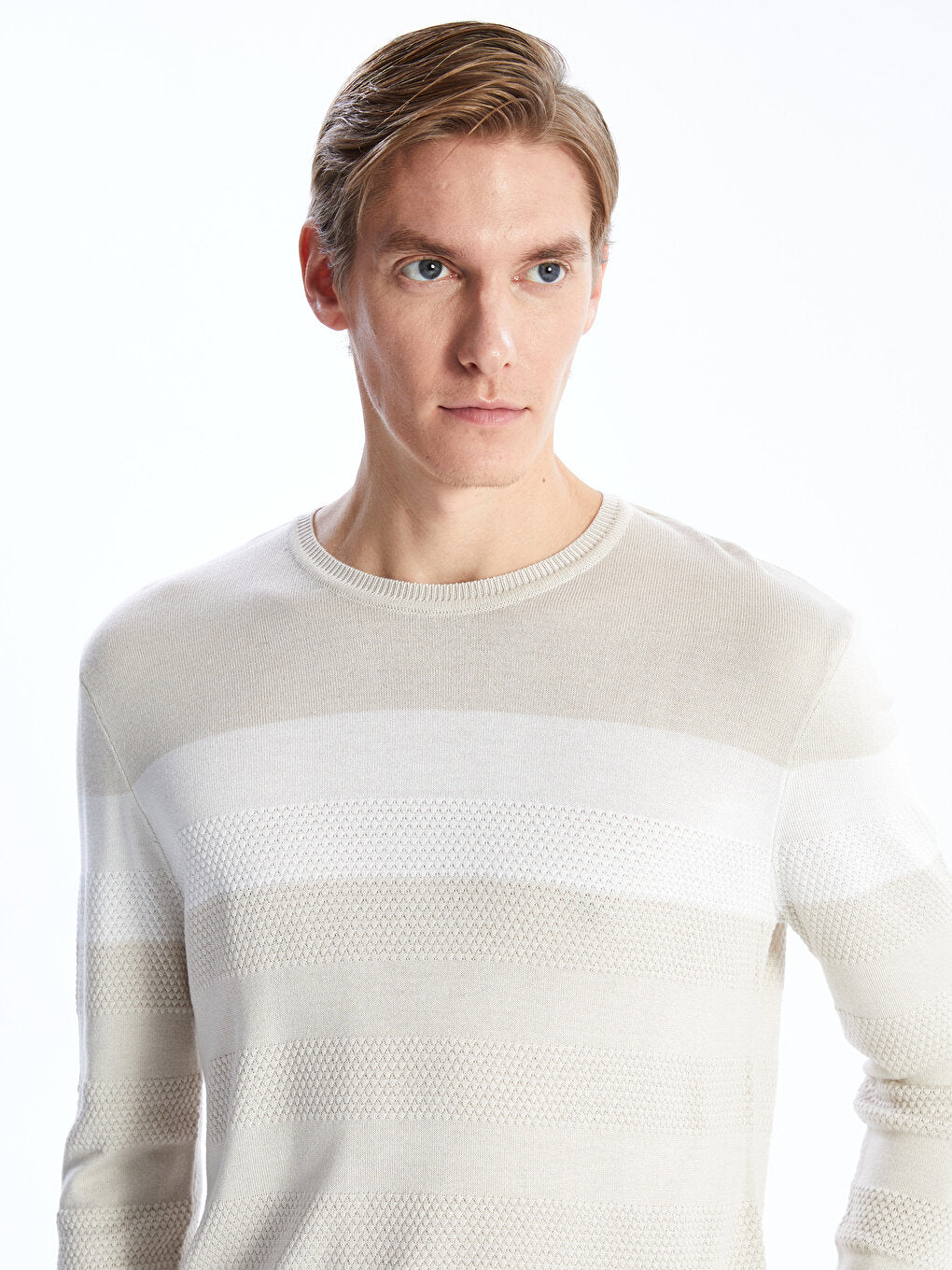 Crew Neck Long Sleeve Striped Men's Knitwear Sweater