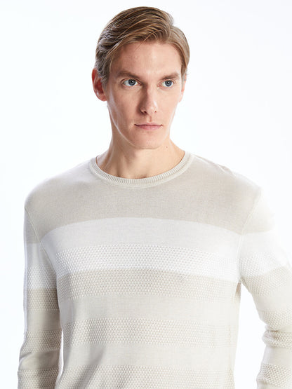 Crew Neck Long Sleeve Striped Men's Knitwear Sweater