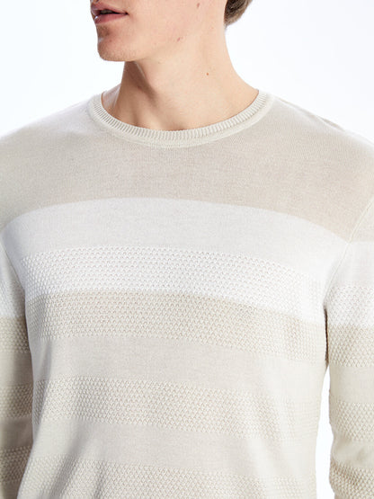 Crew Neck Long Sleeve Striped Men's Knitwear Sweater