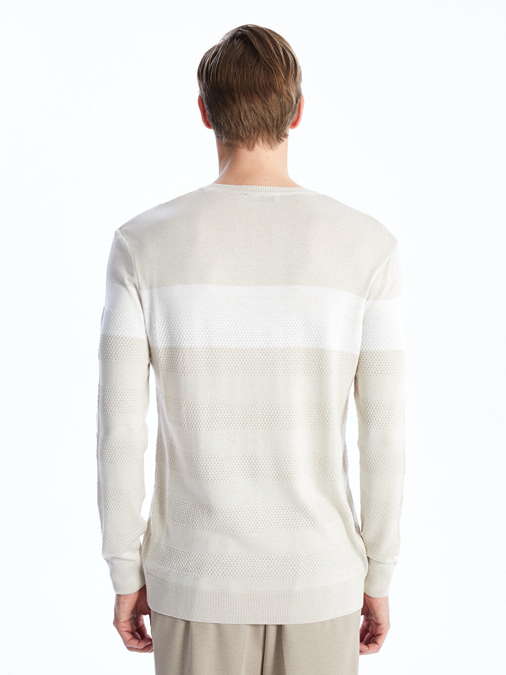 Crew Neck Long Sleeve Striped Men's Knitwear Sweater