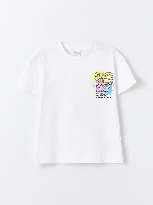 Crew Neck Printed Short Sleeve Girls' T-Shirt