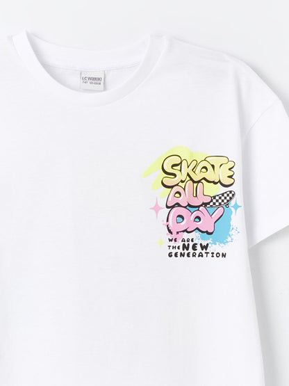 Crew Neck Printed Short Sleeve Girls' T-Shirt