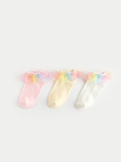 Girls' Booties Socks with Tulle Detail, 3-Piece