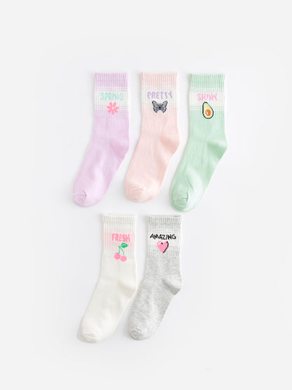 Patterned Girl's Socks, Pack of 5