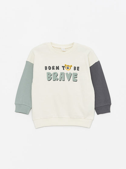 Crew Neck Printed Baby Boy Sweatshirt and Tracksuit Bottom, Pack of 2