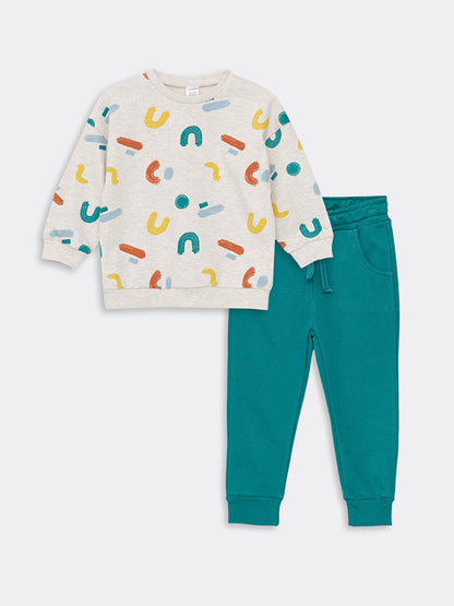 Crew Neck Long Sleeve Printed Baby Boy Sweatshirt and Sweatpants 2-Piece Set