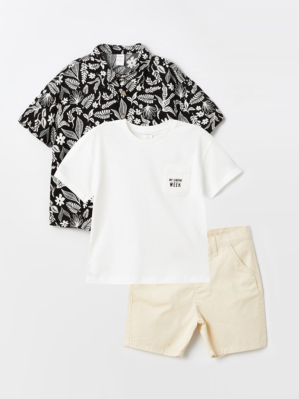 Printed Short Sleeve Baby Boy 3 Piece Set