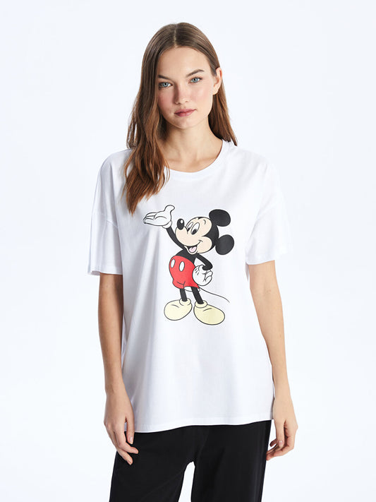 Crew Neck Mickey Mouse Printed Short Sleeve Women's Pajama Set