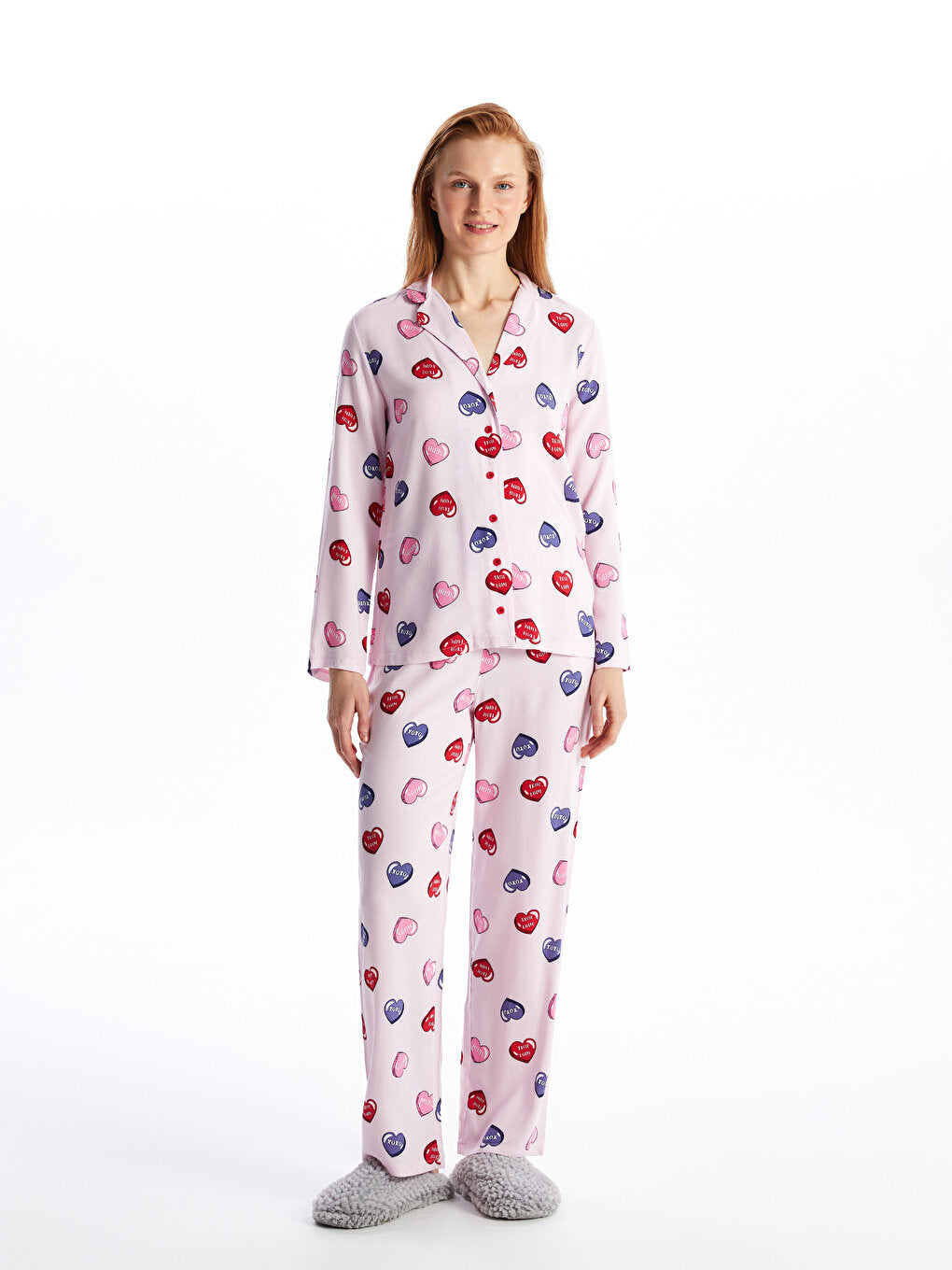 Shirt Collar Printed Long Sleeve Women's Pajama Set