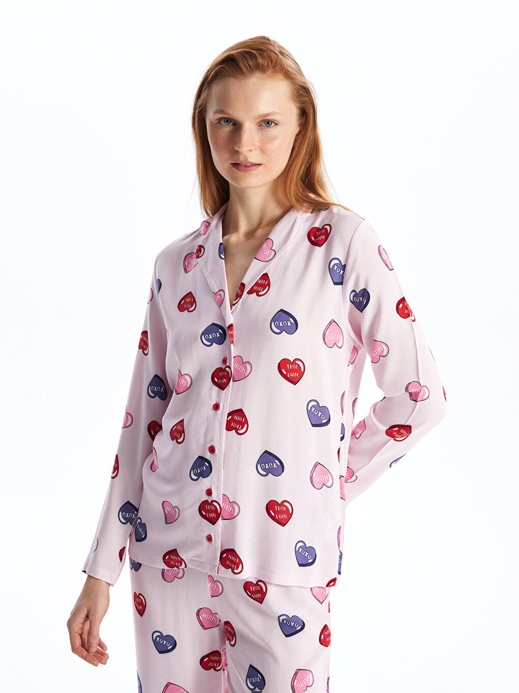 Shirt Collar Printed Long Sleeve Women's Pajama Set