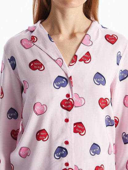 Shirt Collar Printed Long Sleeve Women's Pajama Set