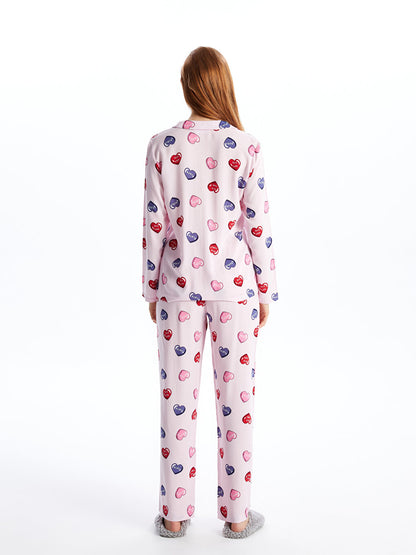 Shirt Collar Printed Long Sleeve Women's Pajama Set