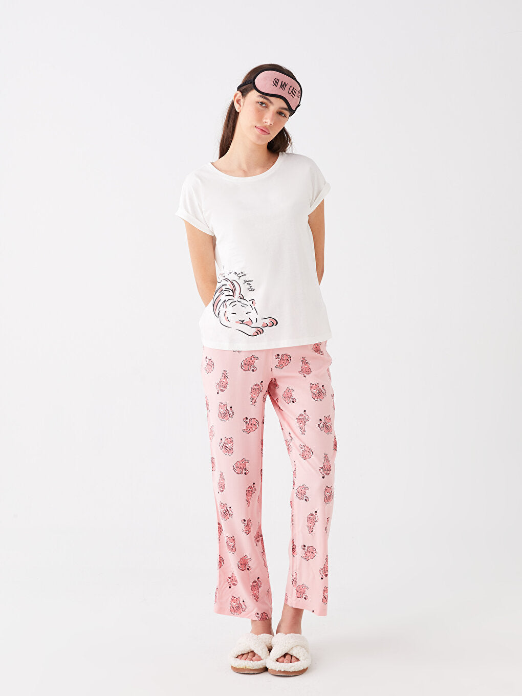 Crew Neck Printed Short Sleeve Women's Pajama Set