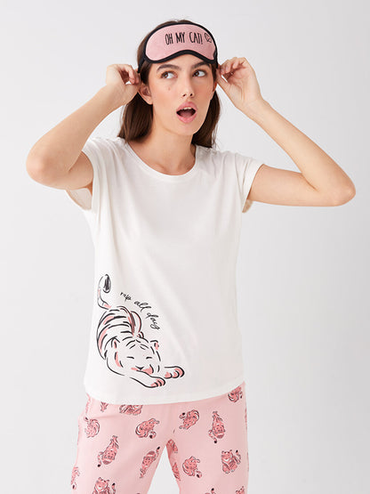 Crew Neck Printed Short Sleeve Women's Pajama Set