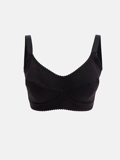 Non-wired, non-padded, flat support bra