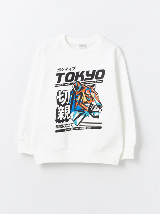 Crew Neck Printed Long Sleeve Boy's Sweatshirt